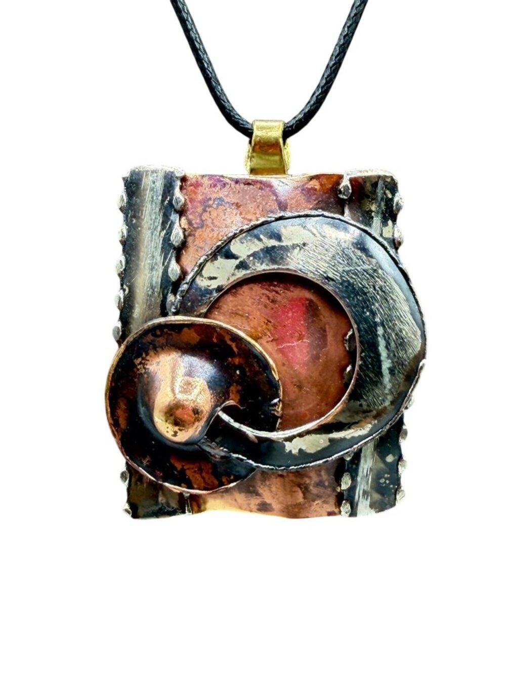 Vintage Brutalist Mixed Metals Hand Crafted  Geometric Pendant Necklace